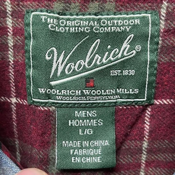 Woolrich green and burgundy plaid long sleeve button up collared flannel shirt - Picture 4 of 6